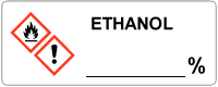 label which includes flame and exclamation point hazards and the word 'ethanol'