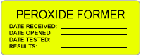 yellow label with the words 'peroxide former' plus spaces to list required dates